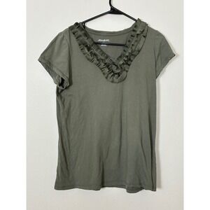 Eddie Bauer Ruffle V-Neck Short Sleeve Knit Top Women's Size Large